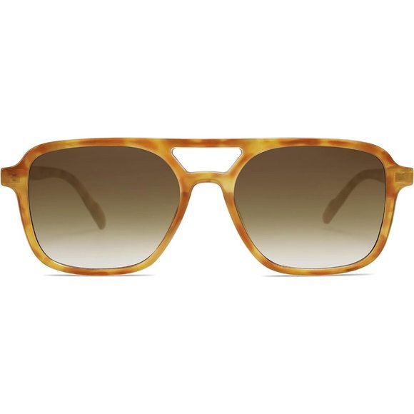 Women Trendy Rectangle Yellow Tortoise Grading Shades Retro Aviator Sunglasses - Picture 3 of 5